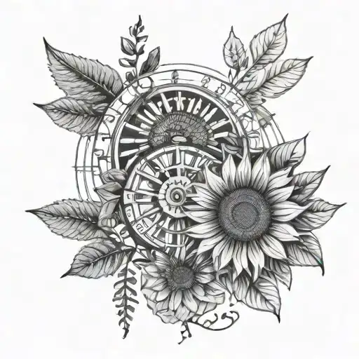 vegvisir and sunflowers tattoo design idea