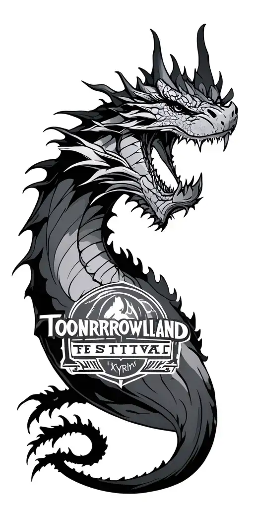 skyrim dragon with tomorrowland festival logo on the arm tattoo design idea