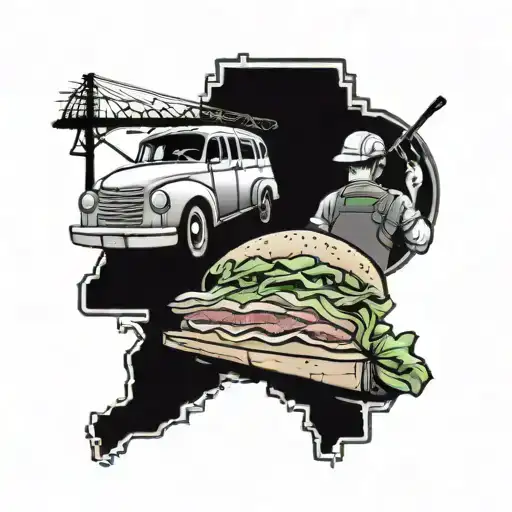 subway sandwich, car, power lineman working, casino tattoo design idea