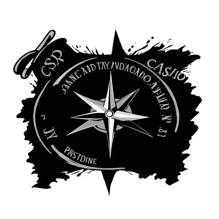 compass design with names and casino  tattoo design idea