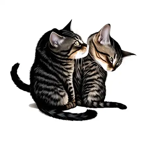 two symmetrical cats smelling each others butts at the same time from a profile looking down  tattoo design idea