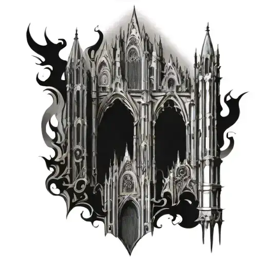 gothic cathedral towers with dark ornaments tribal tattoo design idea