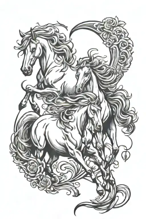Crescent moon two horses sorrel horse bay horse girly two hearts  tattoo design idea