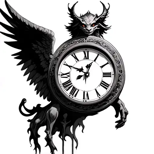 Clock angel half demon tattoo design idea