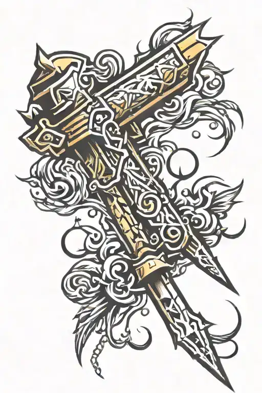 weapon with thunder lightning bolt tattoo design idea