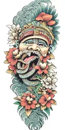  Mayan warrior tongue out on tongue flowers water Mayan tribal pattern mushrooms trippy  tattoo design idea