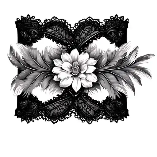 feather Garter wide lace tattoo design idea