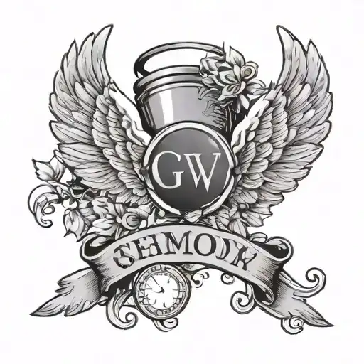 memory tattoos with name GW with angel wings and halo tattoo design idea