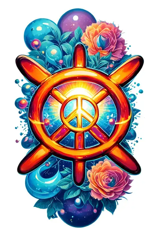 atom symbol with love and peace sign He tattoo design idea