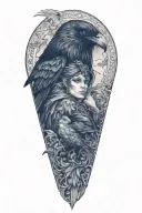 Morrigan with crow perched tattoo design idea