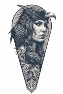 Morrigan with crow perched tattoo design idea