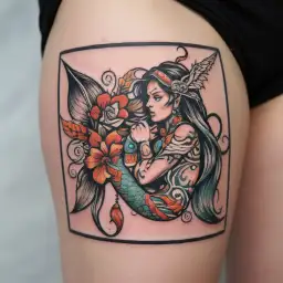 Native American mermaid  tattoo design idea