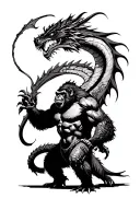 gorilla warrior battling a dragon tattoo design idea