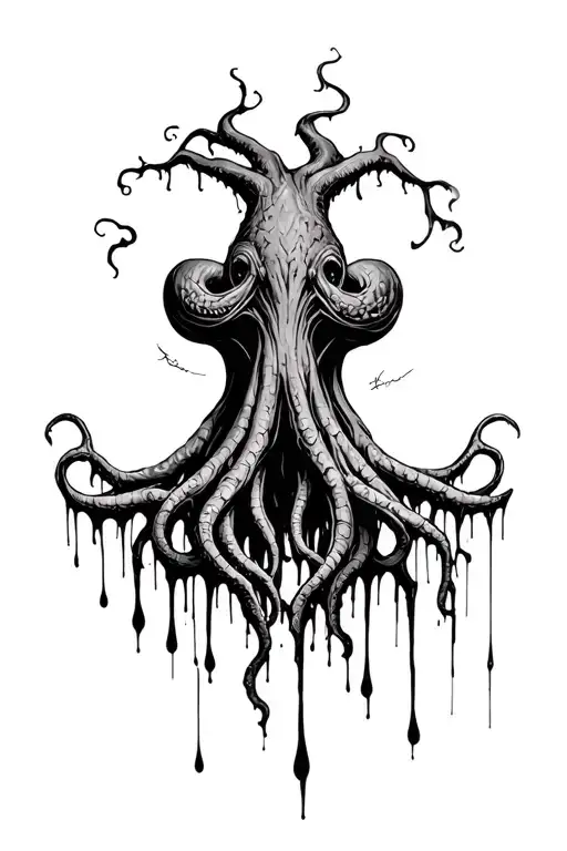 forest graffiti paint drip cthulhu eldritch horror tattoo design idea