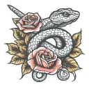 snake wrapped around a sword with roses  tattoo design idea