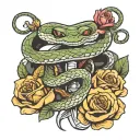 snake wrapped around a sword with roses  tattoo design idea