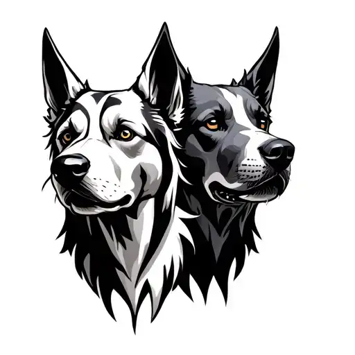 Cerberus 3 dog heads with graphic and sketching style tattoo design idea