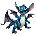 disney characters stitch, toothless mushu, pascal chameleon with angle wings tattoo design idea