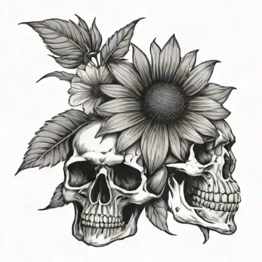 coneflower and skull tattoo design idea