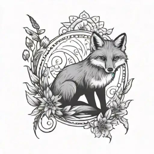 fox and cornflower tattoo design idea