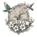 the name Heaven with cherry blossom tree tattoo design idea