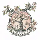 the name Heaven with cherry blossom tree tattoo design idea