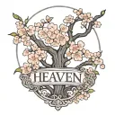the name Heaven with cherry blossom tree tattoo design idea