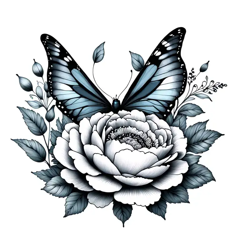 little stitch and peonies and butterfly tattoo design idea