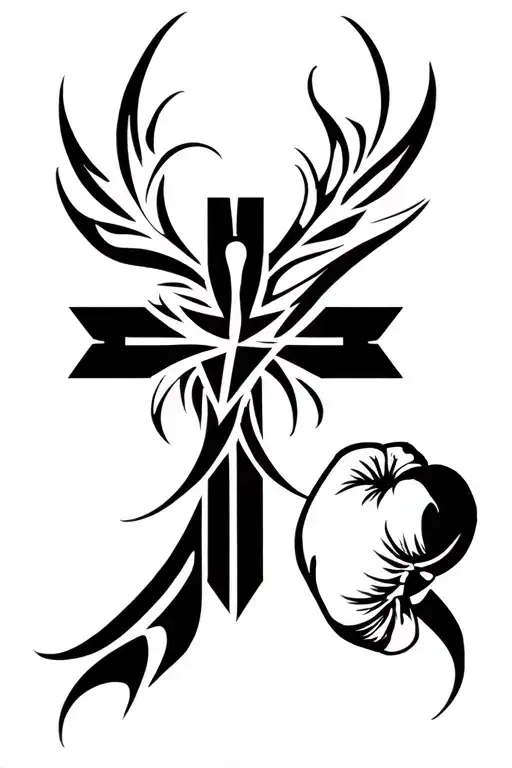 Cross of Vendée and boxing gloves tattoo design idea
