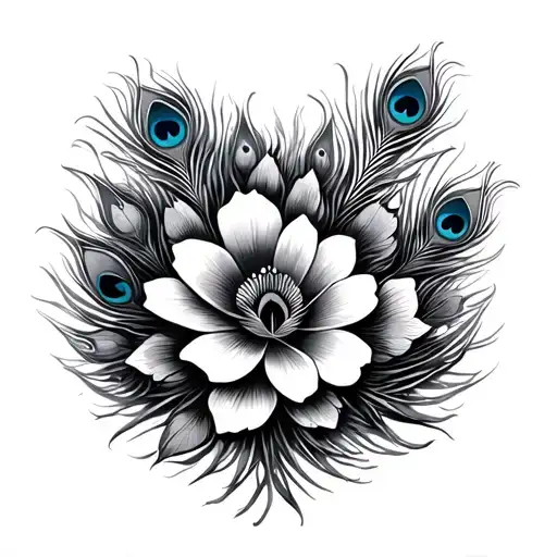 peacock feathers with flowers tattoo design idea
