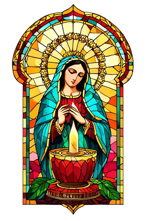 lady of Guadalupe candle stained glass window tattoo design idea