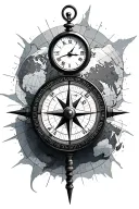 compass with a clock and world map leading tattoo design idea