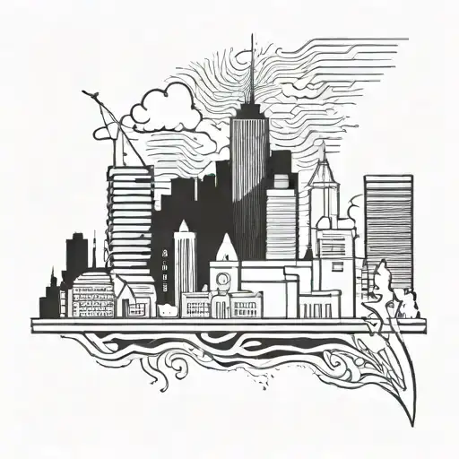 Manchester skyline silhouette with a mobile phone incorporated into the design tattoo design idea