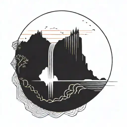 waterfall sunset tattoo design idea