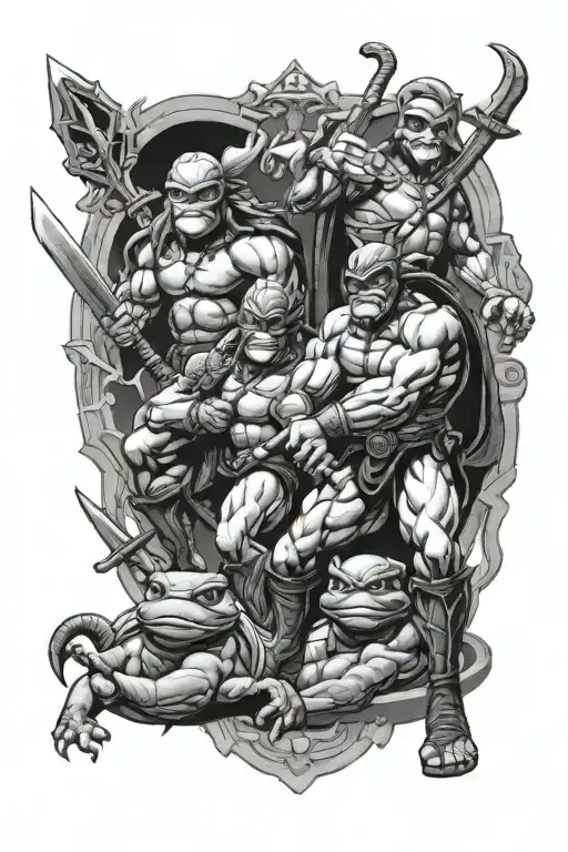 zues and Poseidon and Hades and tmnt 1990  tattoo design idea