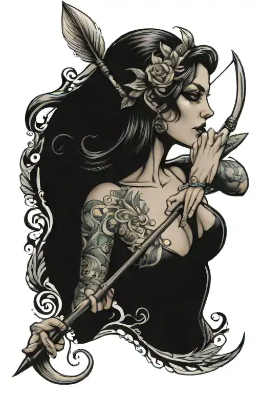 siren evil bow and arrow swimming  tattoo design idea