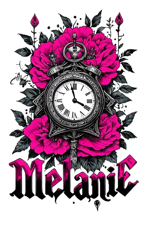 "Mélanie" clock core pink tattoo design idea