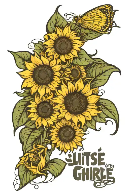 "Cause she's still my little girl" hand written with Flowers and Sunflowers tattoo design idea