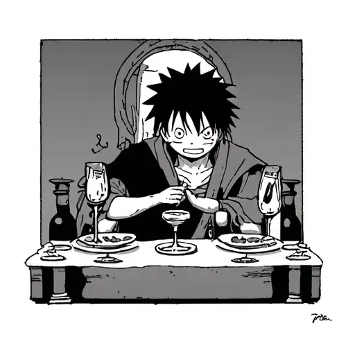 luffy and naruto last supper table tattoo design idea
