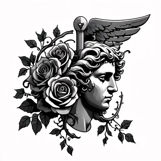 caduceus, medusa head, Roses, Vines with thorns tattoo design idea