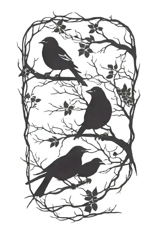 3 little birds silhouette on a branch tattoo design idea