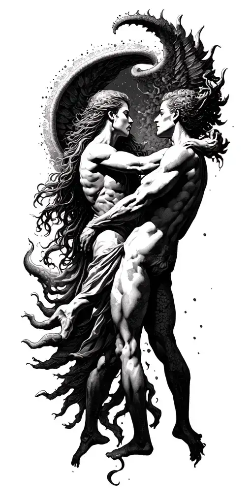 a fight between heaven and hell  tattoo design idea