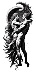 a fight between heaven and hell  tattoo design idea