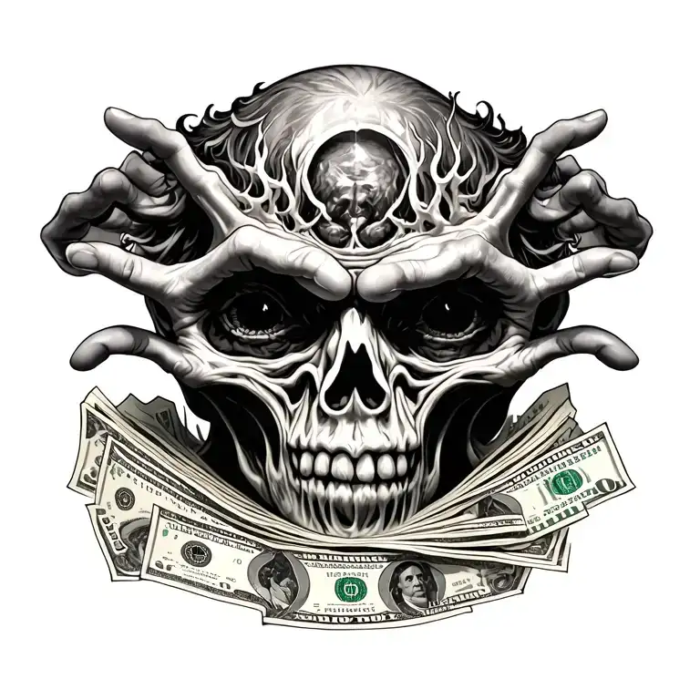 hear no evil see no evil with money the root of all evil tattoo design idea