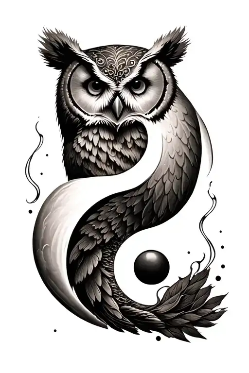 A bear and owl in a yin yang symbol, symbolizing balance and harmony between nature and wisdom tattoo design idea
