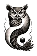 A bear and owl in a yin yang symbol, symbolizing balance and harmony between nature and wisdom tattoo design idea
