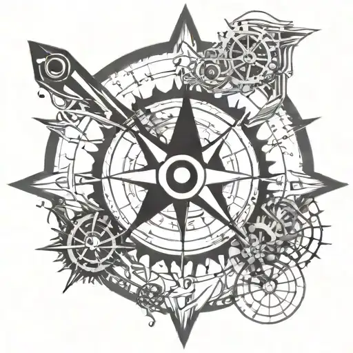 compass rose, mount everest, with a bike cassette tape morphing tattoo design idea