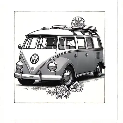 Volkswagen bus and Volkswagen beetle inside Polaroids tattoo design idea