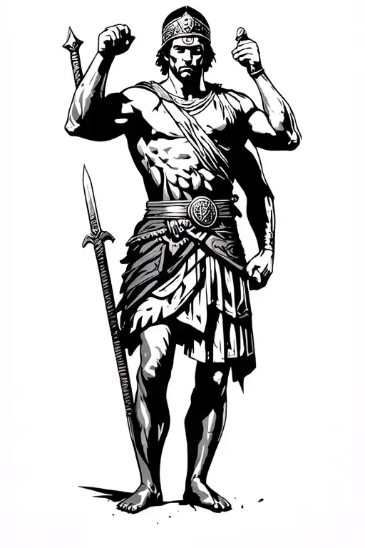 Roman gladiator standing triumphantly tattoo design idea
