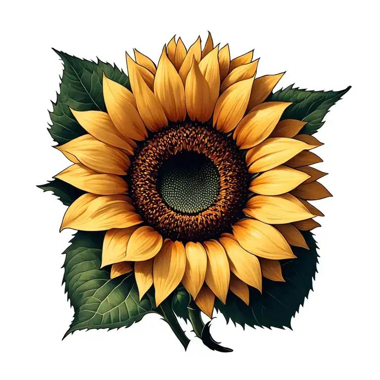 single head of sunflower blooming tattoo design idea